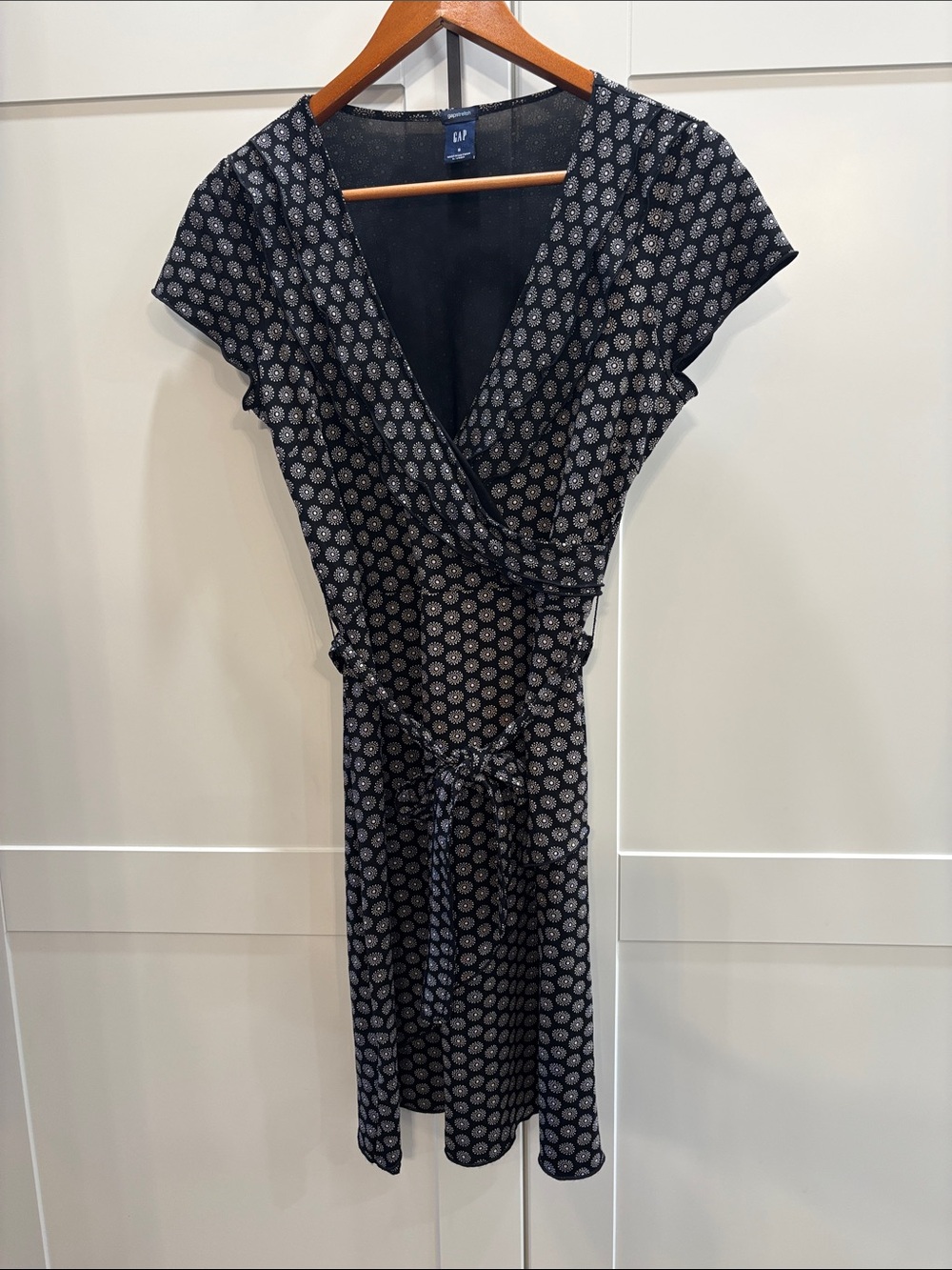 GAP Navy and White Printed Midi Wrap Dress